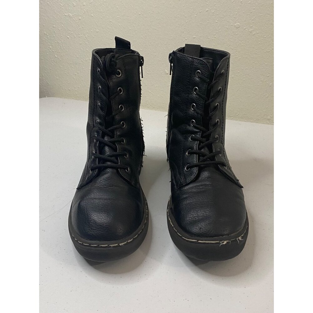 Black Lace-Up Boots With Side Zippers For Girls Size 5 Faux Leat - Picture 3 of 8